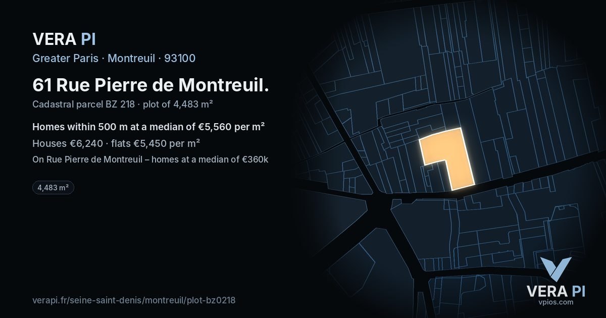 61 Rue Pierre de Montreuil, Montreuil at night – the plot lit, the parcels around coloured by the prices near them