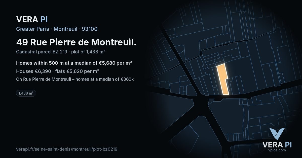 49 Rue Pierre de Montreuil, Montreuil at night – the plot lit, the parcels around coloured by the prices near them