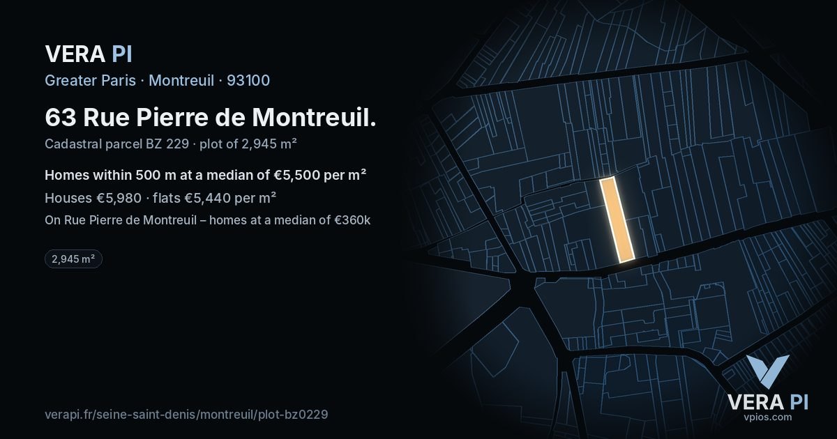 63 Rue Pierre de Montreuil, Montreuil at night – the plot lit, the parcels around coloured by the prices near them