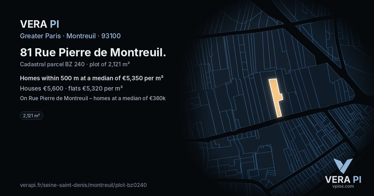 81 Rue Pierre de Montreuil, Montreuil at night – the plot lit, the parcels around coloured by the prices near them