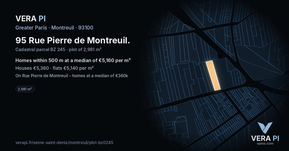 95 Rue Pierre de Montreuil, Montreuil at night – the plot lit, the parcels around coloured by the prices near them