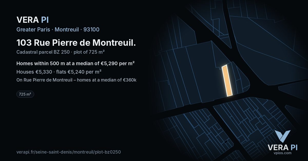 103 Rue Pierre de Montreuil, Montreuil at night – the plot lit, the parcels around coloured by the prices near them