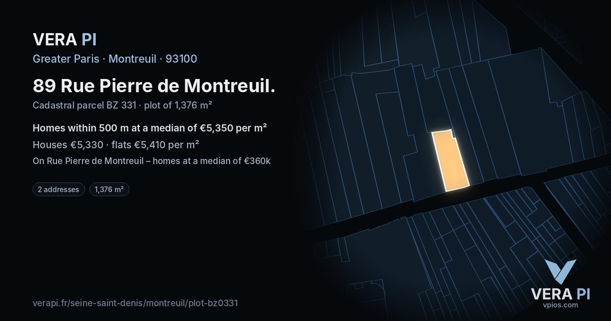 89 Rue Pierre de Montreuil, Montreuil at night – the plot lit, the parcels around coloured by the prices near them