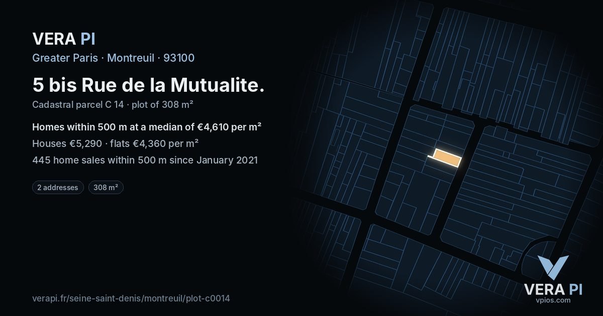 5 bis Rue de la Mutualite, Montreuil at night – the plot lit, the parcels around coloured by the prices near them
