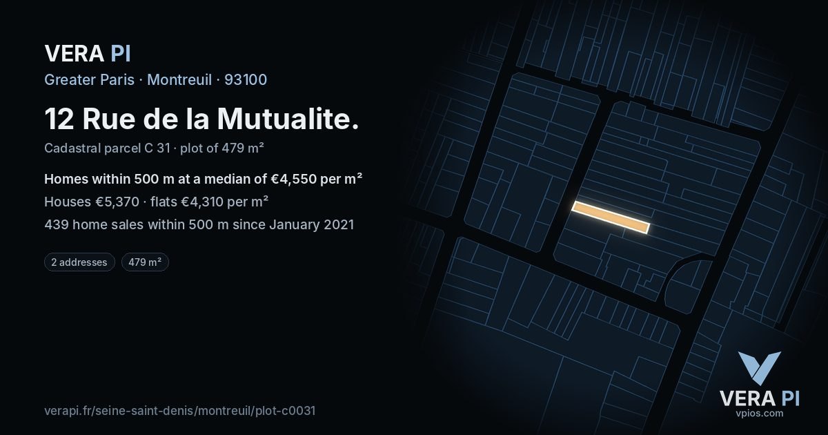 12 Rue de la Mutualite, Montreuil at night – the plot lit, the parcels around coloured by the prices near them