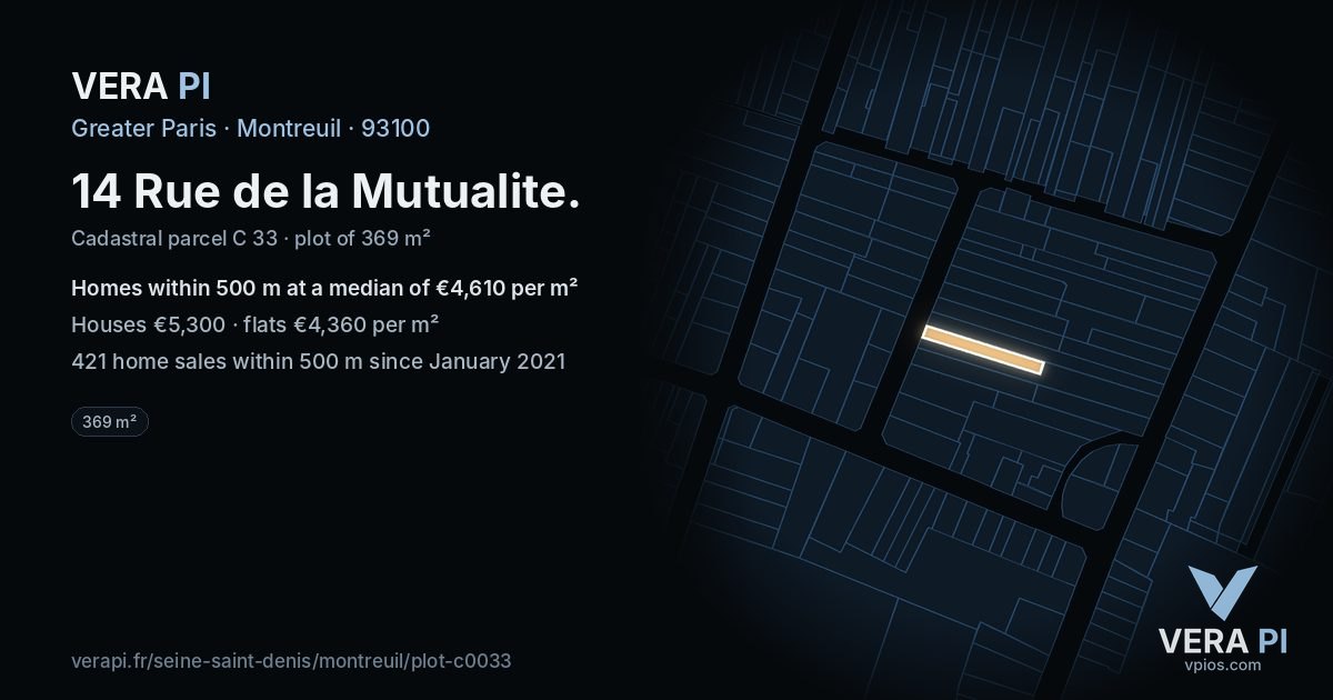 14 Rue de la Mutualite, Montreuil at night – the plot lit, the parcels around coloured by the prices near them