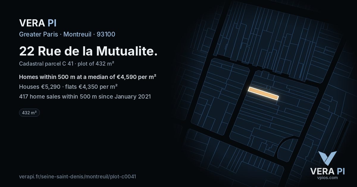 22 Rue de la Mutualite, Montreuil at night – the plot lit, the parcels around coloured by the prices near them