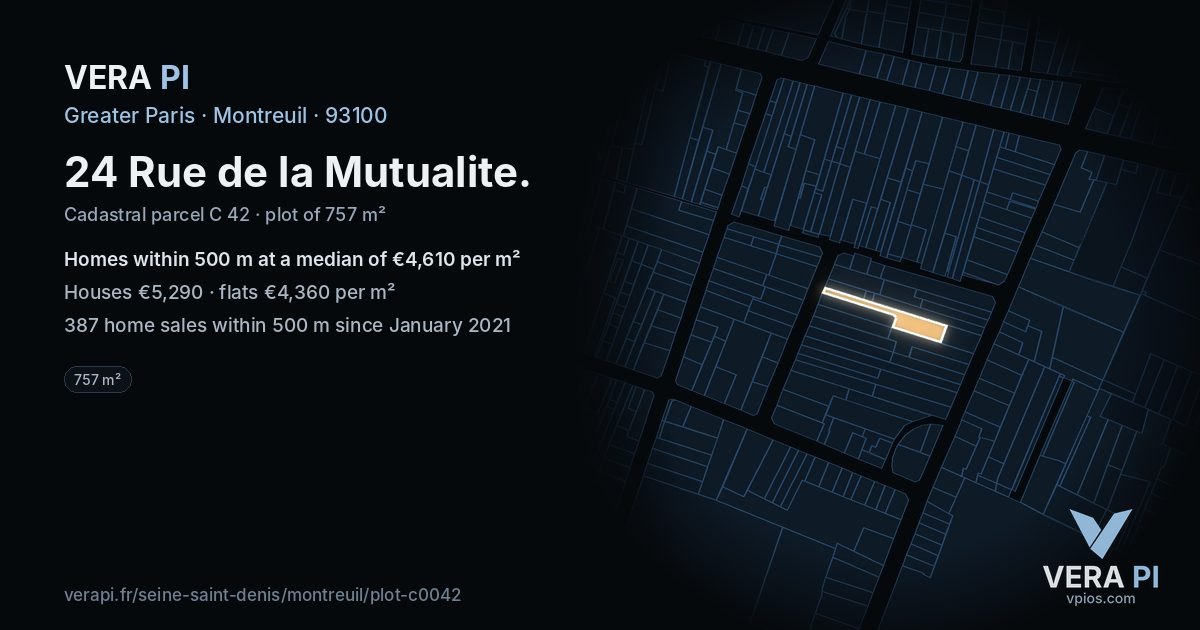 24 Rue de la Mutualite, Montreuil at night – the plot lit, the parcels around coloured by the prices near them