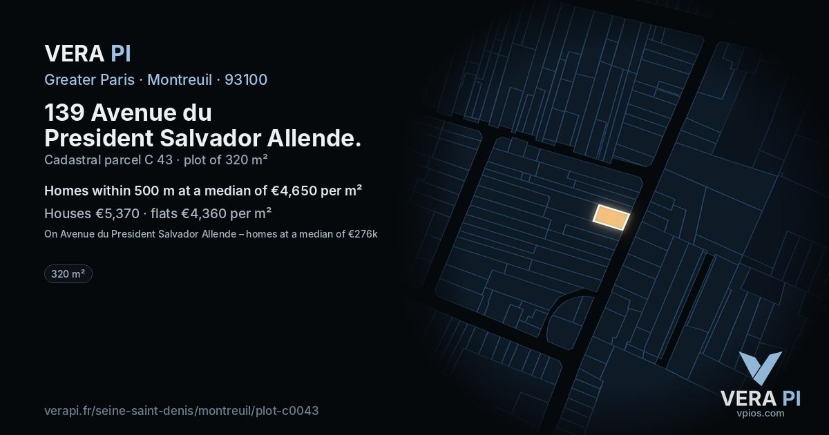 139 Avenue du President Salvador Allende, Montreuil at night – the plot lit, the parcels around coloured by the prices near them