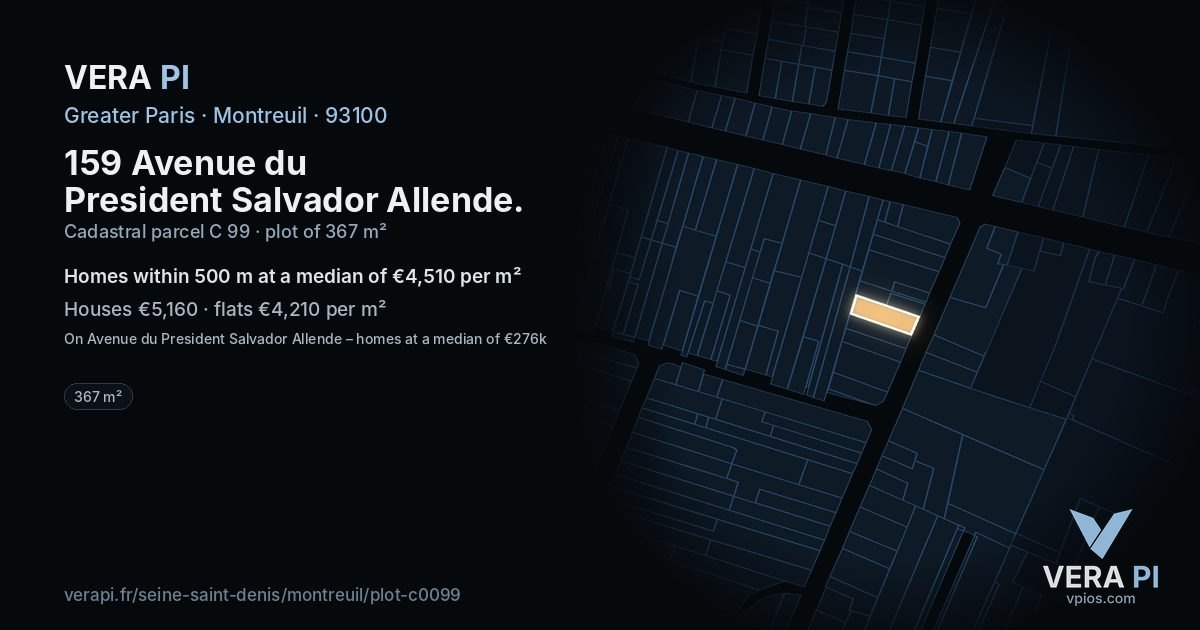 159 Avenue du President Salvador Allende, Montreuil at night – the plot lit, the parcels around coloured by the prices near them