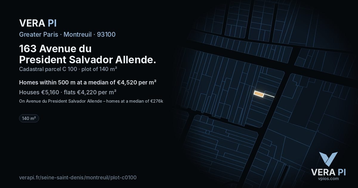 163 Avenue du President Salvador Allende, Montreuil at night – the plot lit, the parcels around coloured by the prices near them