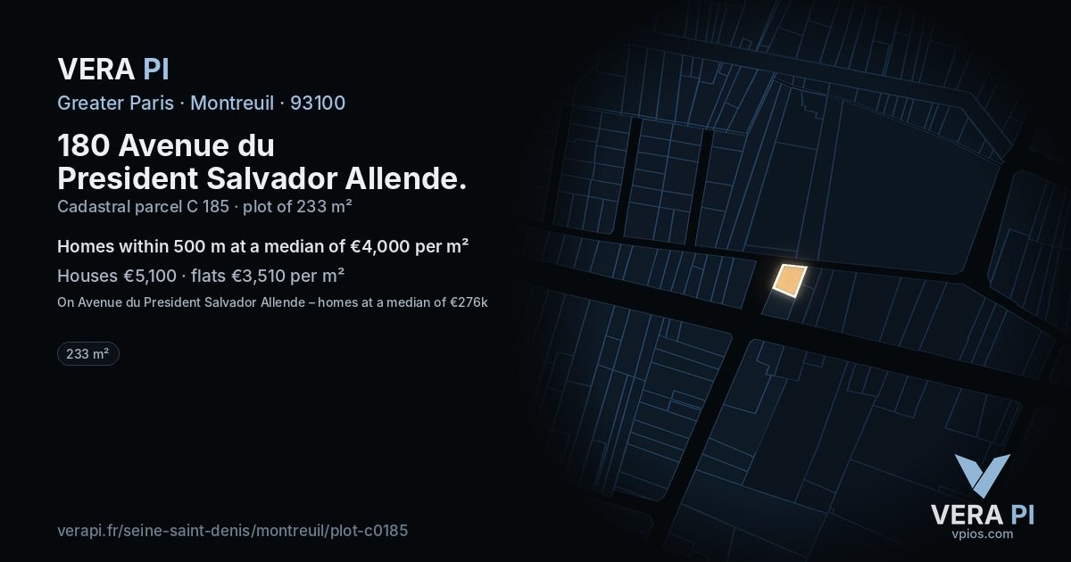 180 Avenue du President Salvador Allende, Montreuil at night – the plot lit, the parcels around coloured by the prices near them