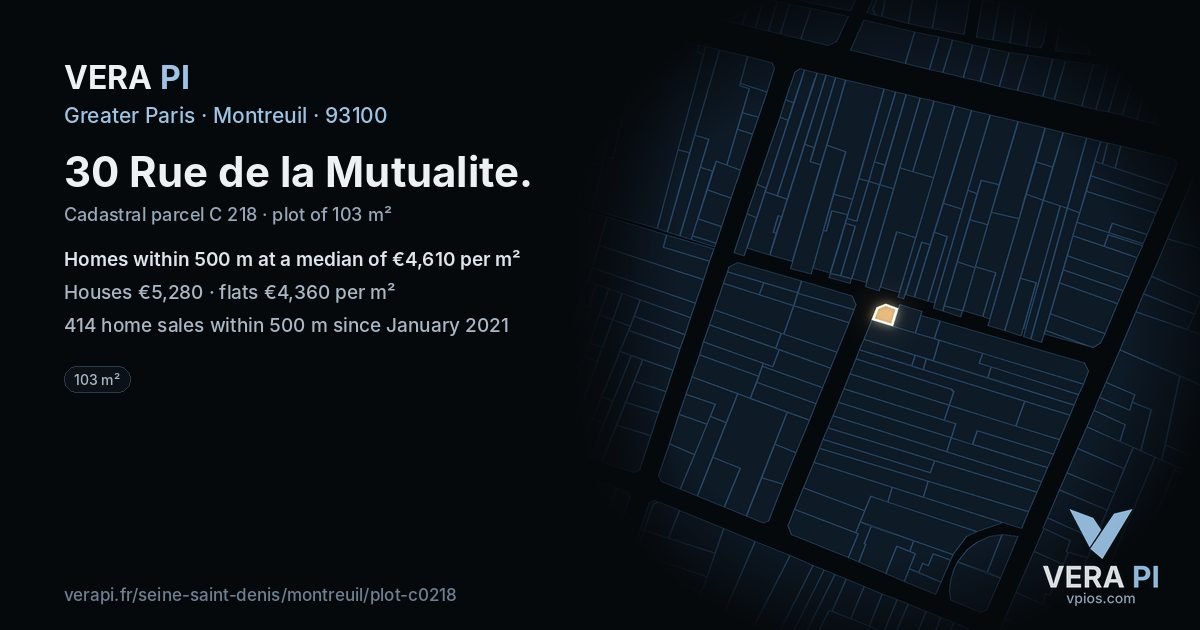 30 Rue de la Mutualite, Montreuil at night – the plot lit, the parcels around coloured by the prices near them