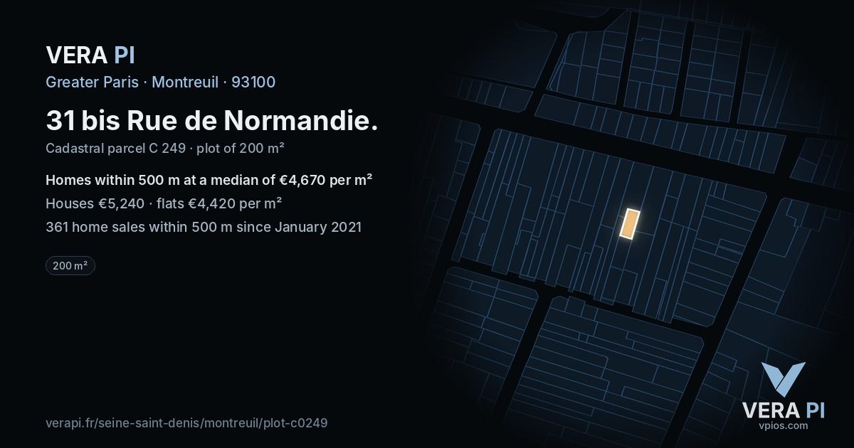 31 bis Rue de Normandie, Montreuil at night – the plot lit, the parcels around coloured by the prices near them