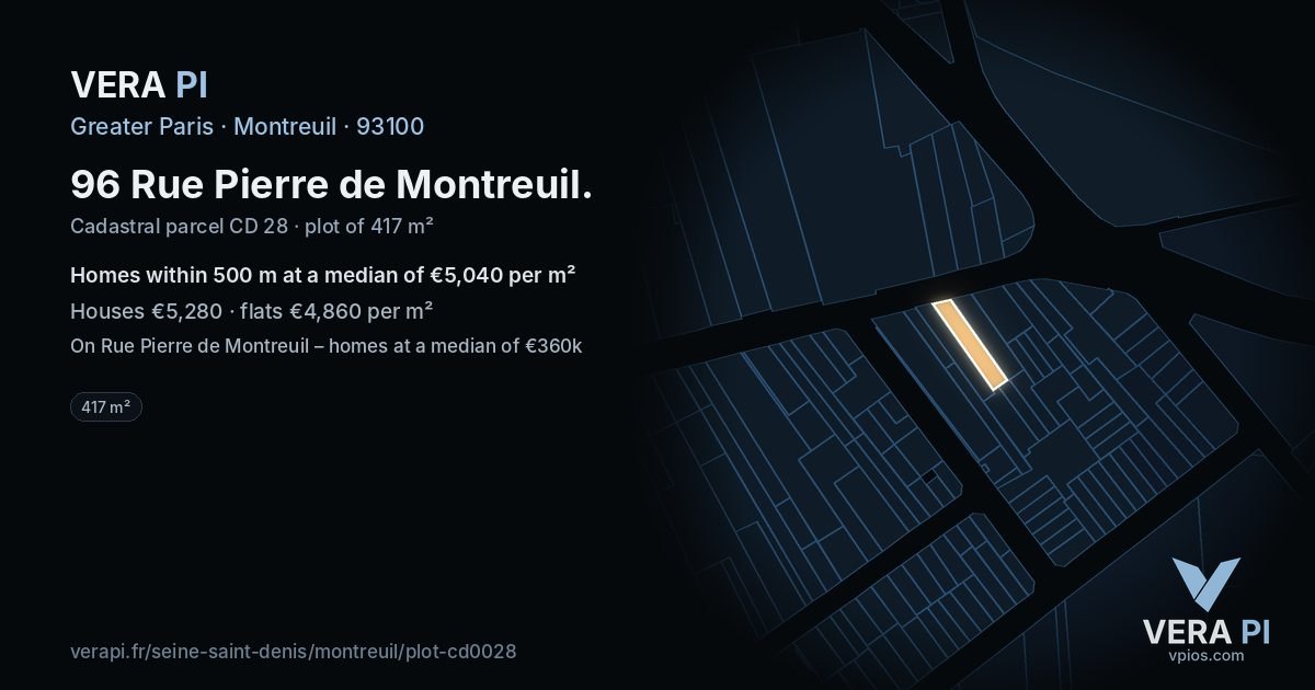 96 Rue Pierre de Montreuil, Montreuil at night – the plot lit, the parcels around coloured by the prices near them
