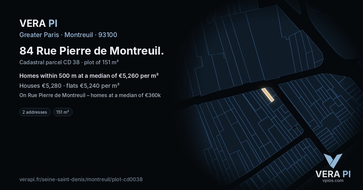 84 Rue Pierre de Montreuil, Montreuil at night – the plot lit, the parcels around coloured by the prices near them