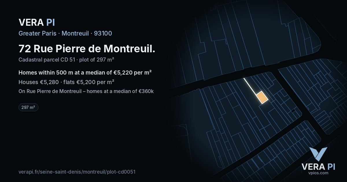 72 Rue Pierre de Montreuil, Montreuil at night – the plot lit, the parcels around coloured by the prices near them