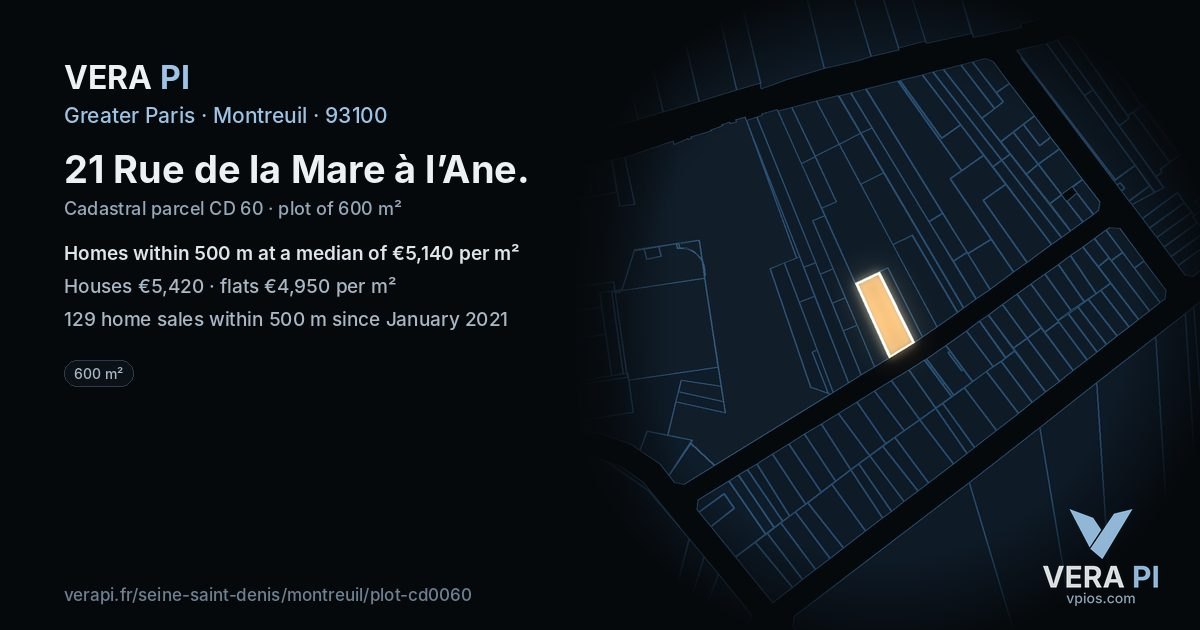 21 Rue de la Mare à l’Ane, Montreuil at night – the plot lit, the parcels around coloured by the prices near them