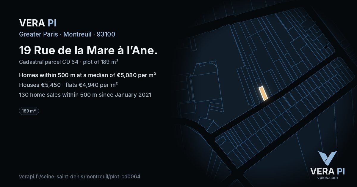 19 Rue de la Mare à l’Ane, Montreuil at night – the plot lit, the parcels around coloured by the prices near them