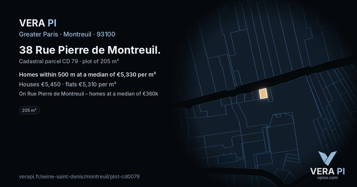 38 Rue Pierre de Montreuil, Montreuil at night – the plot lit, the parcels around coloured by the prices near them