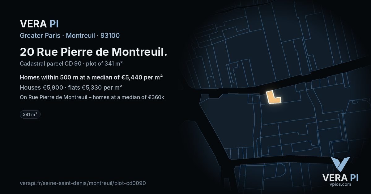 20 Rue Pierre de Montreuil, Montreuil at night – the plot lit, the parcels around coloured by the prices near them