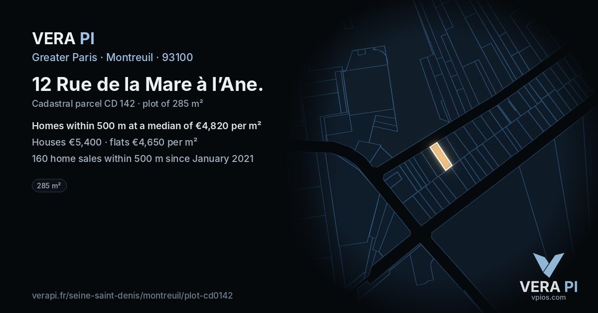 12 Rue de la Mare à l’Ane, Montreuil at night – the plot lit, the parcels around coloured by the prices near them