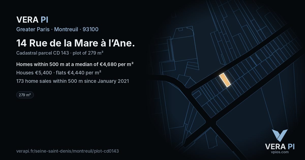 14 Rue de la Mare à l’Ane, Montreuil at night – the plot lit, the parcels around coloured by the prices near them