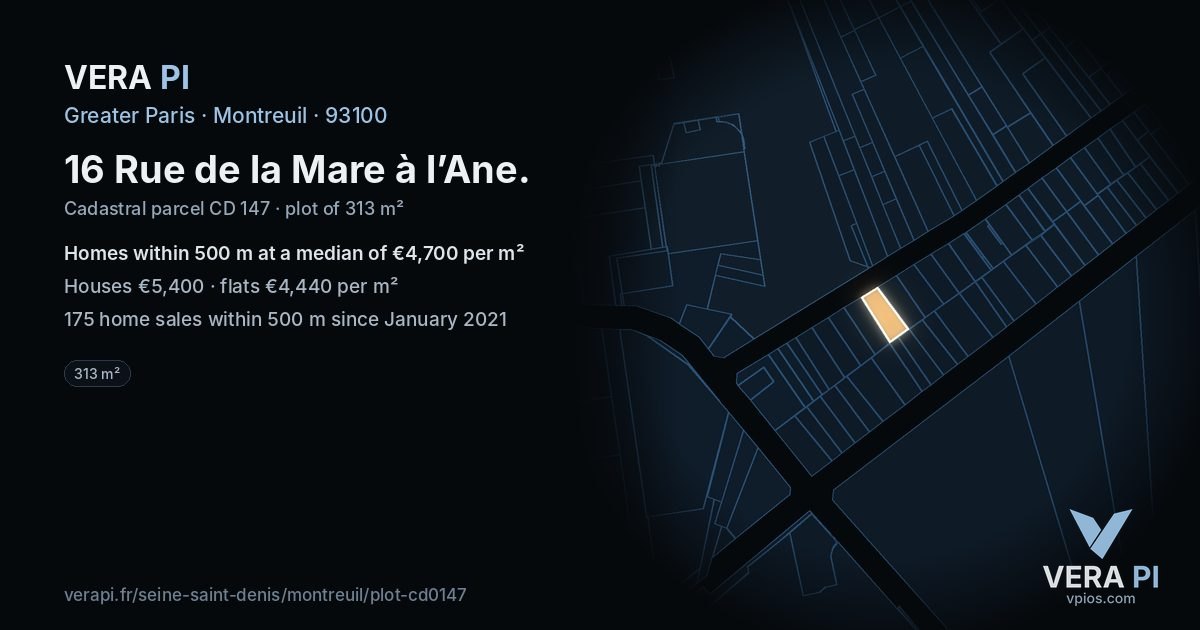 16 Rue de la Mare à l’Ane, Montreuil at night – the plot lit, the parcels around coloured by the prices near them