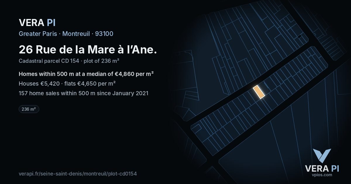 26 Rue de la Mare à l’Ane, Montreuil at night – the plot lit, the parcels around coloured by the prices near them