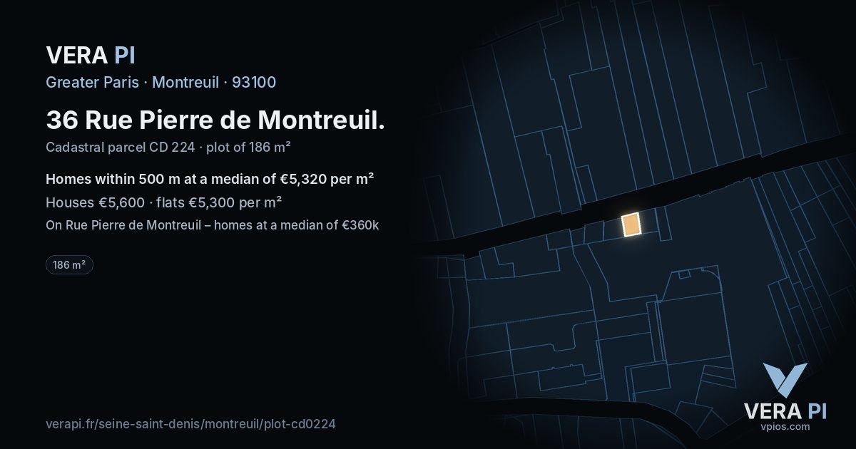 36 Rue Pierre de Montreuil, Montreuil at night – the plot lit, the parcels around coloured by the prices near them