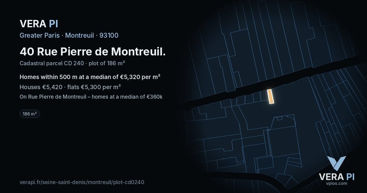 40 Rue Pierre de Montreuil, Montreuil at night – the plot lit, the parcels around coloured by the prices near them