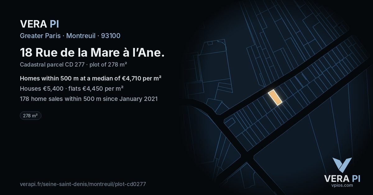 18 Rue de la Mare à l’Ane, Montreuil at night – the plot lit, the parcels around coloured by the prices near them
