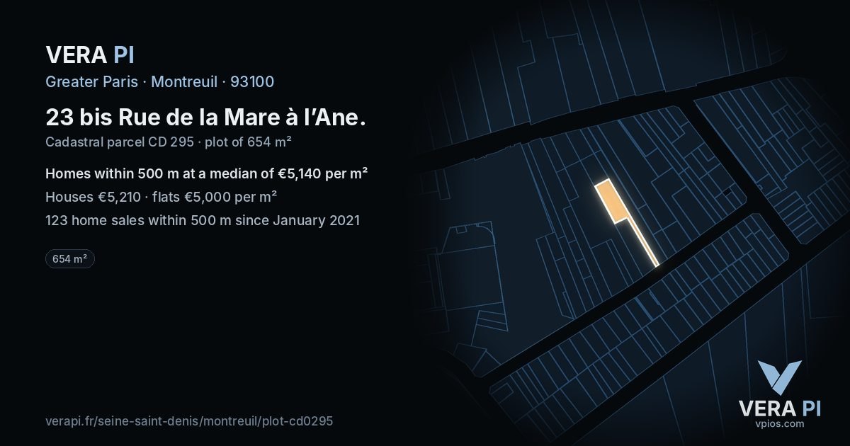 23 bis Rue de la Mare à l’Ane, Montreuil at night – the plot lit, the parcels around coloured by the prices near them