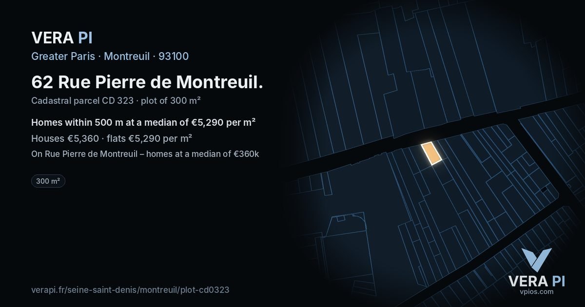 62 Rue Pierre de Montreuil, Montreuil at night – the plot lit, the parcels around coloured by the prices near them