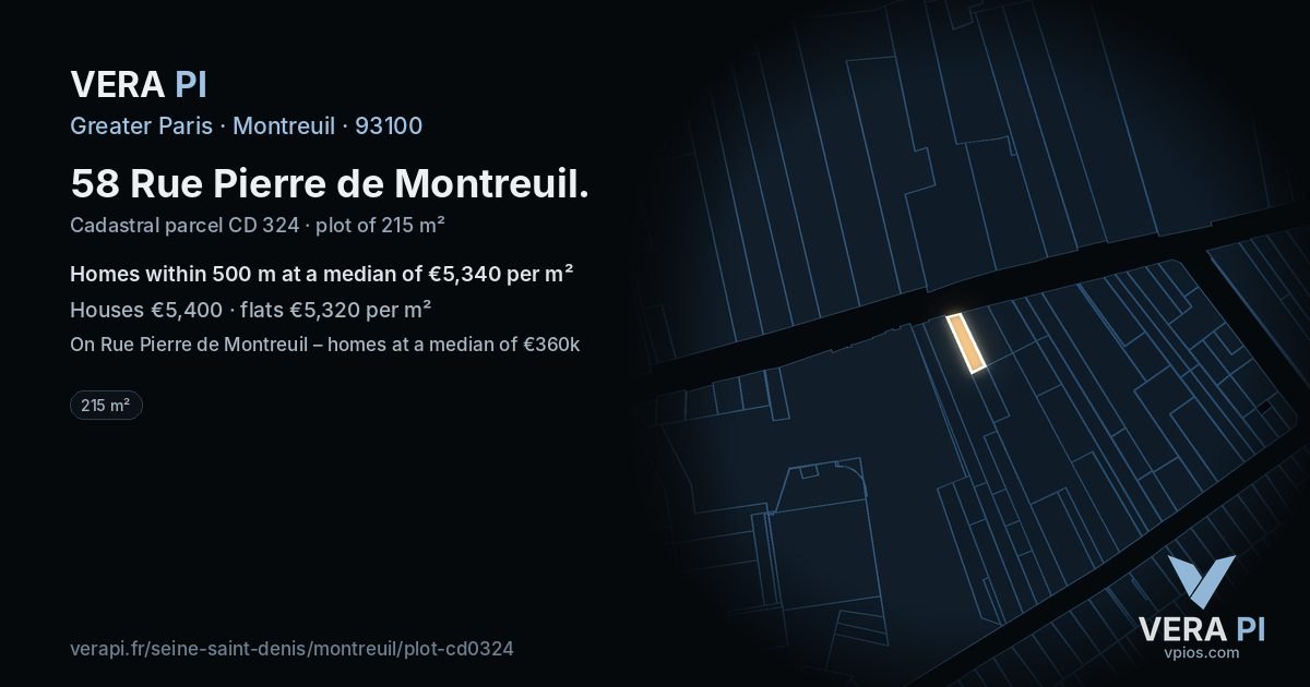 58 Rue Pierre de Montreuil, Montreuil at night – the plot lit, the parcels around coloured by the prices near them