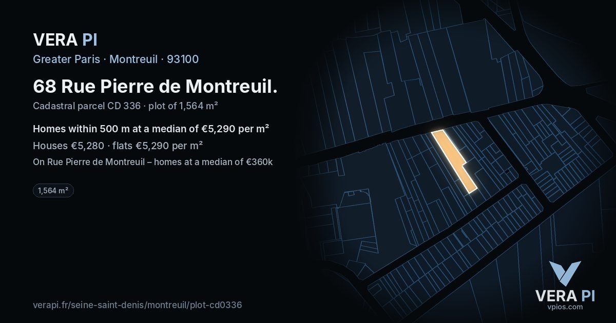 68 Rue Pierre de Montreuil, Montreuil at night – the plot lit, the parcels around coloured by the prices near them