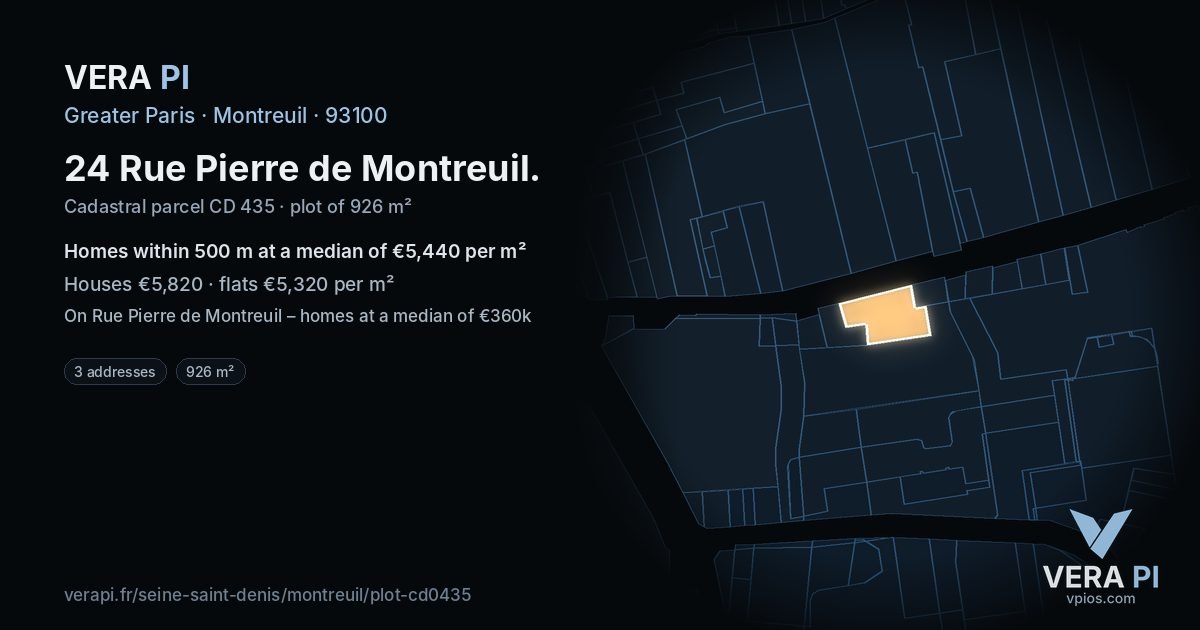 24 Rue Pierre de Montreuil, Montreuil at night – the plot lit, the parcels around coloured by the prices near them