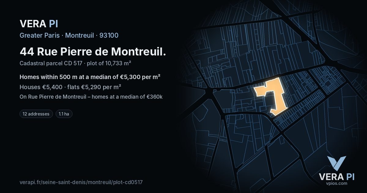 44 Rue Pierre de Montreuil, Montreuil at night – the plot lit, the parcels around coloured by the prices near them
