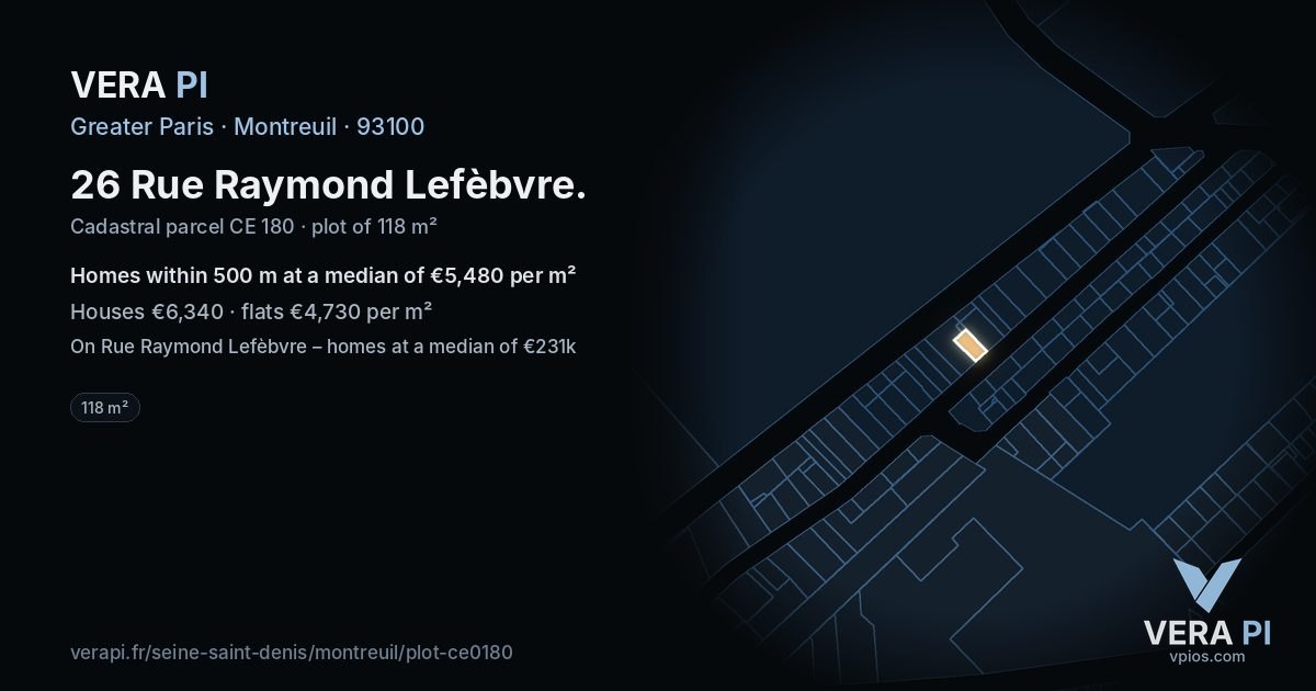 26 Rue Raymond Lefèbvre, Montreuil at night – the plot lit, the parcels around coloured by the prices near them