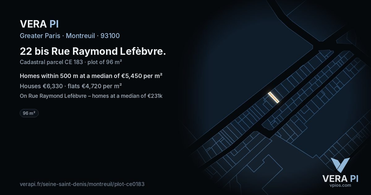 22 bis Rue Raymond Lefèbvre, Montreuil at night – the plot lit, the parcels around coloured by the prices near them