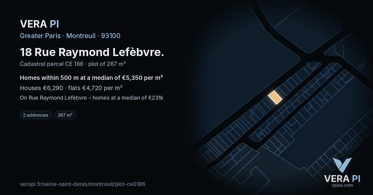 18 Rue Raymond Lefèbvre, Montreuil at night – the plot lit, the parcels around coloured by the prices near them