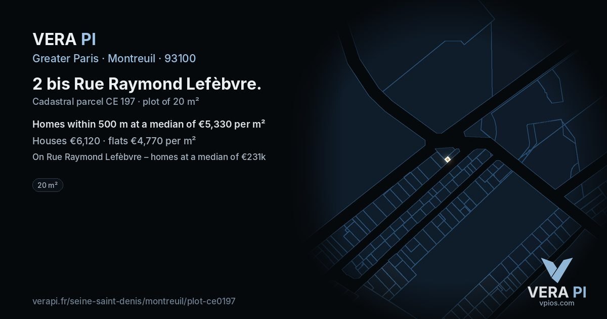2 bis Rue Raymond Lefèbvre, Montreuil at night – the plot lit, the parcels around coloured by the prices near them
