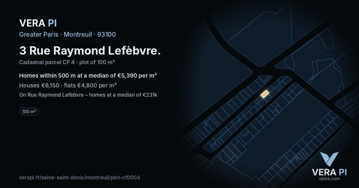 3 Rue Raymond Lefèbvre, Montreuil at night – the plot lit, the parcels around coloured by the prices near them