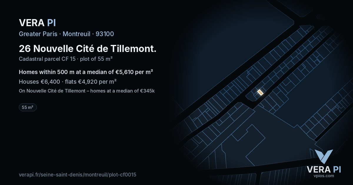 26 Nouvelle Cité de Tillemont, Montreuil at night – the plot lit, the parcels around coloured by the prices near them