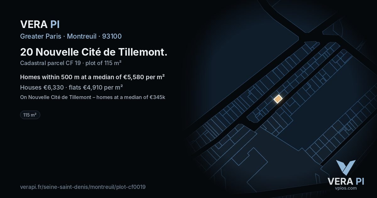 20 Nouvelle Cité de Tillemont, Montreuil at night – the plot lit, the parcels around coloured by the prices near them