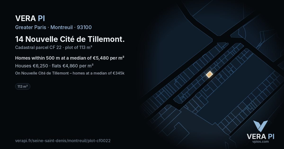 14 Nouvelle Cité de Tillemont, Montreuil at night – the plot lit, the parcels around coloured by the prices near them