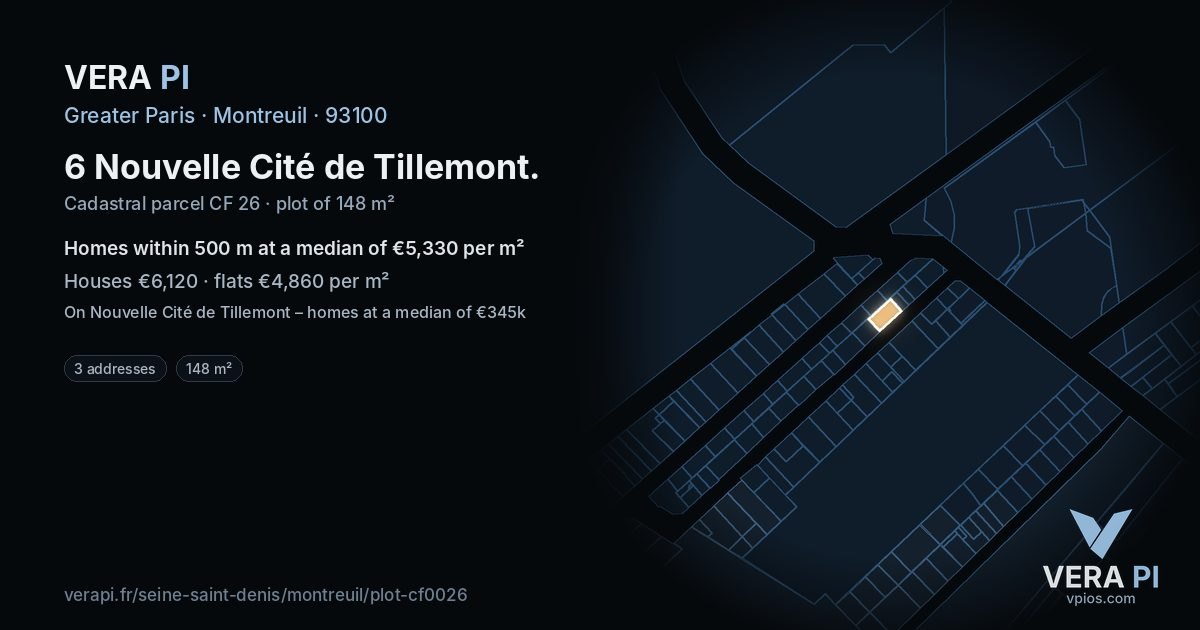 6 Nouvelle Cité de Tillemont, Montreuil at night – the plot lit, the parcels around coloured by the prices near them