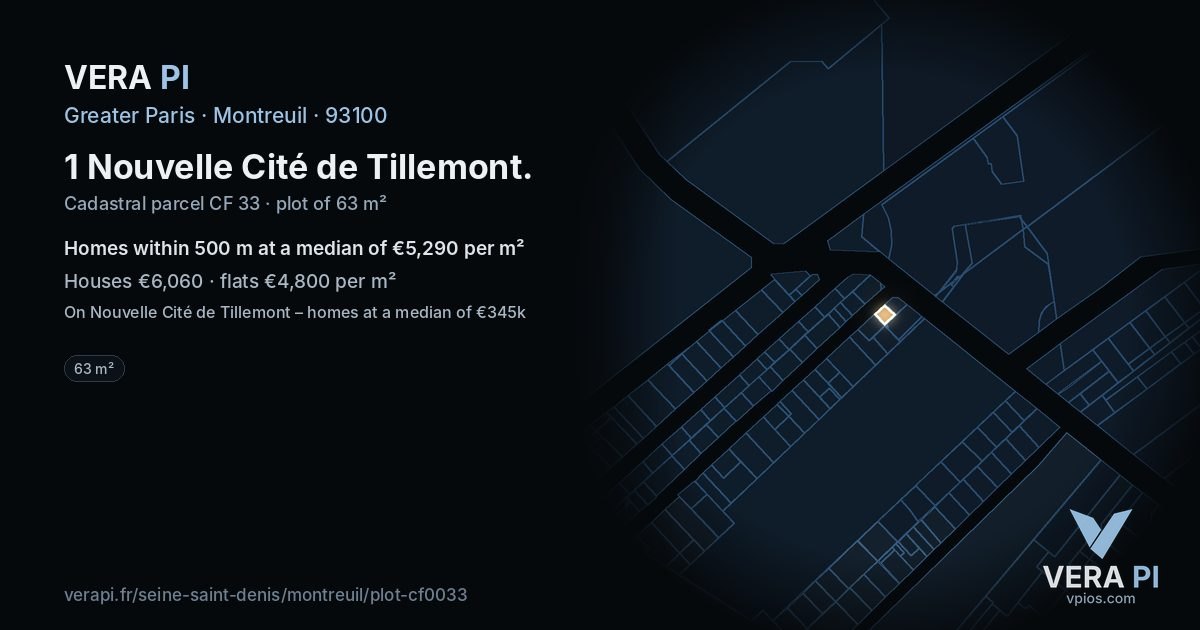 1 Nouvelle Cité de Tillemont, Montreuil at night – the plot lit, the parcels around coloured by the prices near them