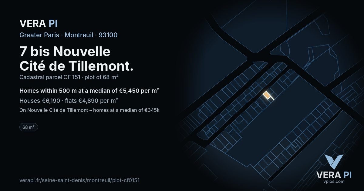 7 bis Nouvelle Cité de Tillemont, Montreuil at night – the plot lit, the parcels around coloured by the prices near them
