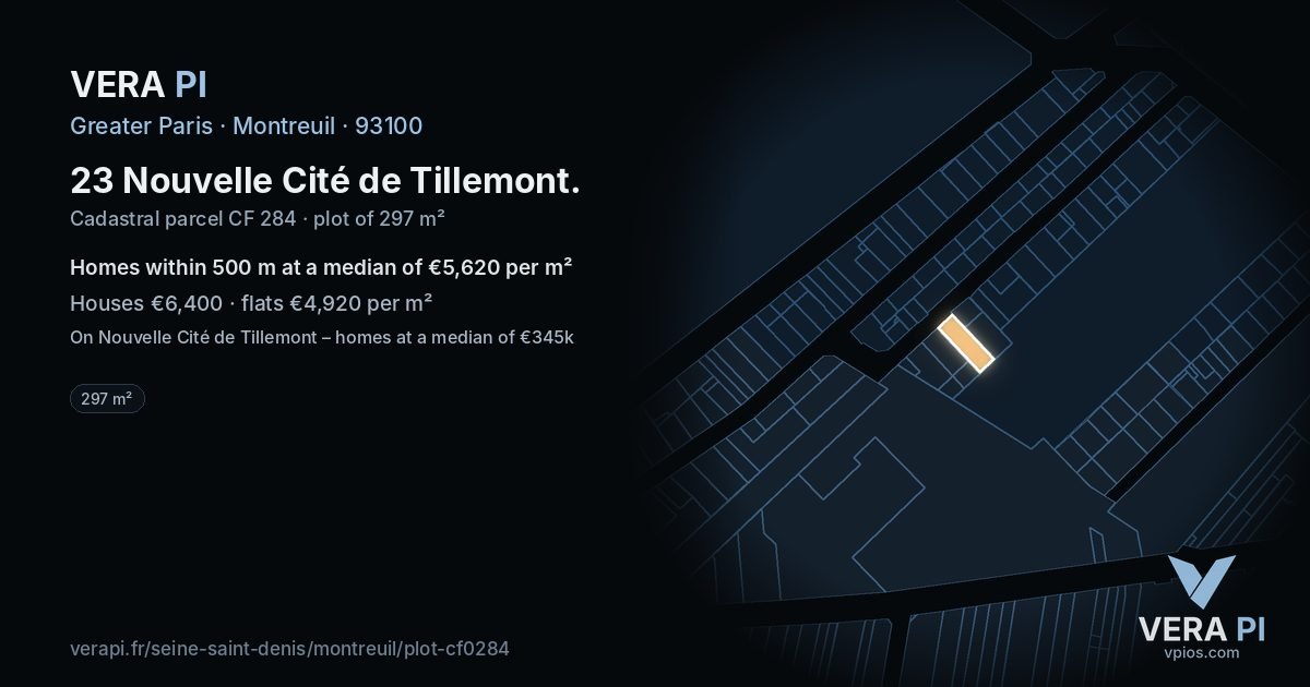 23 Nouvelle Cité de Tillemont, Montreuil at night – the plot lit, the parcels around coloured by the prices near them